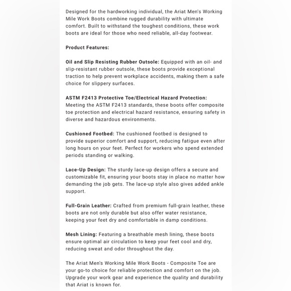 ARIAT Composite Toe Working Mile Work Boot/Shoe Sz 12D - Picture 7 of 15